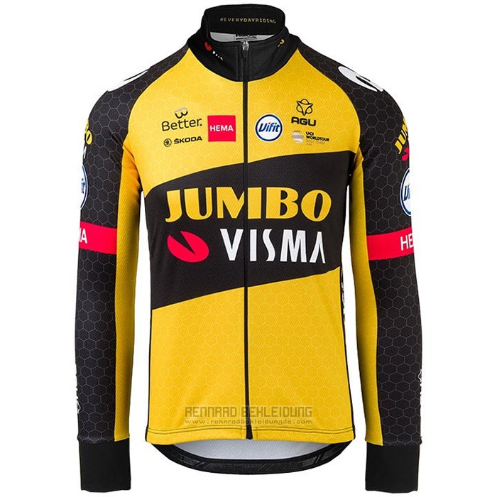 2021 Fahrradbekleidung Jumbo Visma Shwarz Gelb Trikot Langarm und Tragerhose - zum Schließen ins Bild klicken